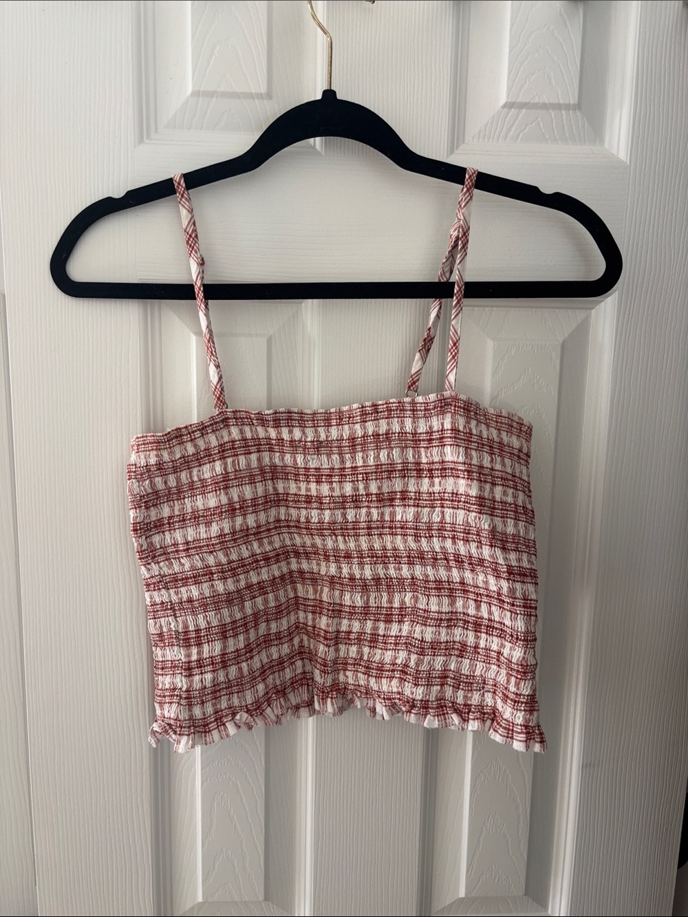 Forever 21 Red and White Smocked Striped Crop Top